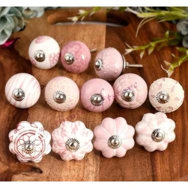 Imagem de Maçanetas cor-de-rosa para armários e gavetas puxadores de mandala variados puxadores de porta de cerâmica vintage puxadores de móveis de cozinha coloridos puxadores armários para guarda-roupa decoração de interiores de casa - pacote com 6
