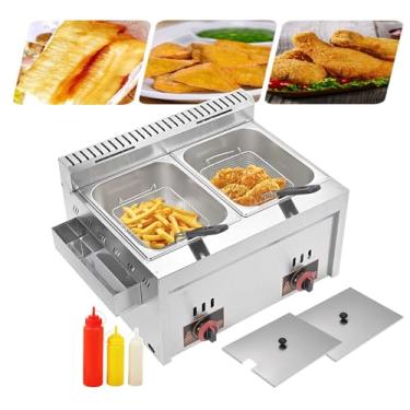 Imagem de KKSOUFX Fritadeira Profissional Para Uso Comercial/DoméStico,MáQuina De Fritura De Bancada De 6l/16l Com Cestos E Tampas, AçO InoxidáVel, Controle Individual De Temperatura