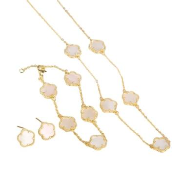 Imagem de Colar de trevo preenchido a ouro 14K para mulheres - Conjunto clássico de flores de cinco folhas, conjunto de joias, conjunto de joias, colares de trevo de cinco folhas, joias delicadas de trevo da