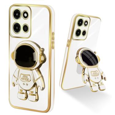 Imagem de Easyscen Capa para celular Motorola Moto G Stylus 5G 2025 para meninas e mulheres, capa branca exclusiva, suporte de astronauta 6D fofo, proteção à prova de choque, capa macia de silicone