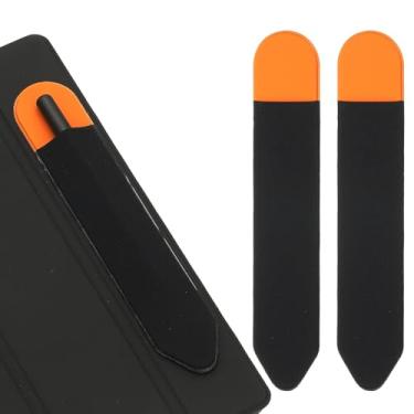 Imagem de PATIKIL Suporte de lápis para Stylus, 2 peças de estojo elástico adesivo para caneta, bolsa, bolso elástico, acessórios para tablet, notebook, atividades ao ar livre, preto/laranja