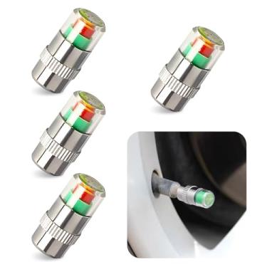 Imagem de MOXRUQ 4 peças de tampas de haste de válvula de monitor de pressão de pneu de carro, indicador de sensor de pressão de pneu de 2,4 bar 36PSI, alerta ocular de 3 cores, tampas de válvula de monitor de