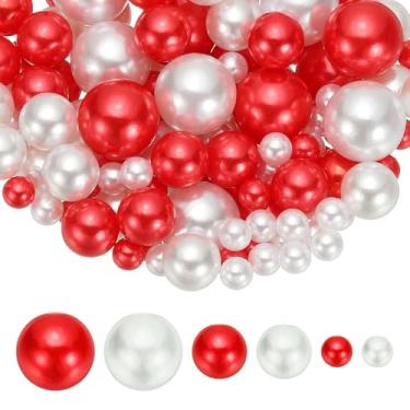 Imagem de PATIKIL Contas de pérolas falsas de 8/14/20 mm, 150 peças, enchimento de vaso, contas redondas para festa, aniversário, casamento, decoração de mesa, caixa de presente, vermelho/branco