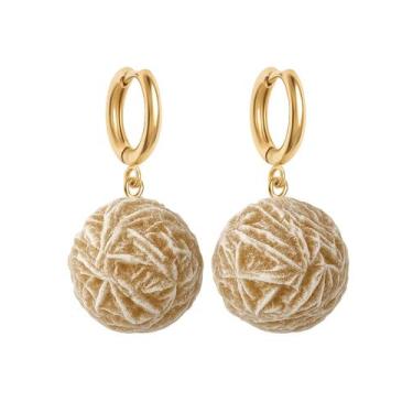 Imagem de Brinco de Argola Rosa do Deserto - Cristal Natural, Banho Ouro 18k