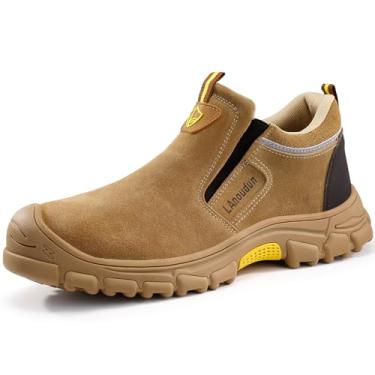 Imagem de GLANOUDUN Sapatos Com Biqueira De Aço Para Homens, Botas Soldagem Sem Cadarço, Indestrutíveis, Cano Médio, Segurança No Trabalho, Calçados Confortáveis, Soldador Marrom