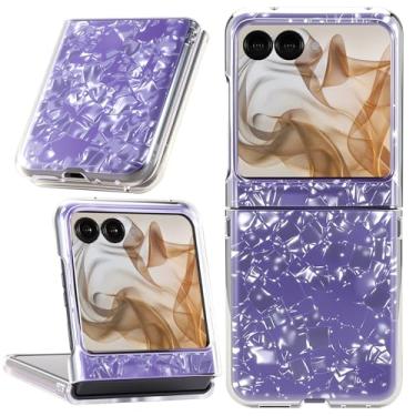 Imagem de Fourmor Capa dobrável para celular Motorola Razr 2024/2025 - Padrão a laser - à prova de quedas - Resistente a choques - Roxo leve