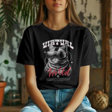 Imagem de Camiseta Preta Feminina Basica Estampada Estilosa De Algodao Leve Moderna Linda By Rota79-Feminino