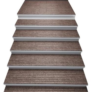 Imagem de Degraus De Escada De Carpete, Antiderrapante Mudo Tapete De Corredor De Escada Com Borracha Antiderrapante, Tapetes De Escada Removíveis Laváveis Corredores De Passo Pe, Khaki, 30x85cm(15PCS)