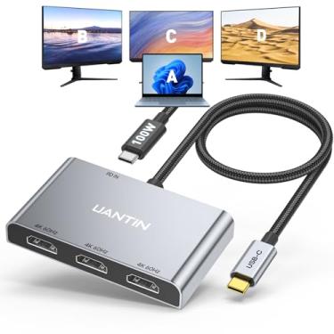 Imagem de UANTIN Adaptador USB C para 3 HDMI com PD 100W, 4K @60Hz HDMI Splitter Display estendido para vários monitores, adaptador para 3 monitores, Windows permite a exibição de 4 telas separadas, modo