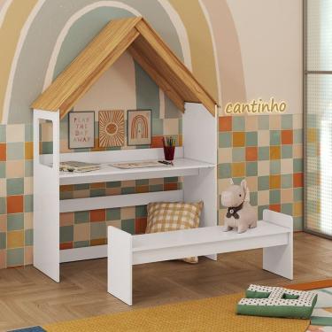 Imagem de Escrivaninha Infantil Montessoriana Casinha 100% Mdf Petra Espresso Móveis Branco Brilho/Amêndoa