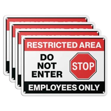 Imagem de 101SignCity "Área restrita: Do Not Enter, Stop, Employees Only" Placa para Propriedades Privadas e Empresas" - 25,4 cm x 17,8 cm Alumínio, Pacote com 4