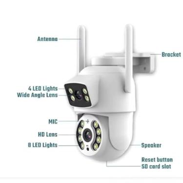 Imagem de Câmera IP Sem Fio de Segurança Externa HD 3MP, Câmera de Visão Noturna Infravermelha WiFi, IP66 à Prova D'água e à Prova de Poeira, Chamada de Voz Bidirecional,Dupla Lente Grande Angular