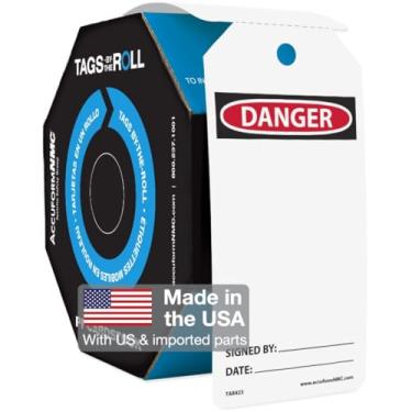 Imagem de Accuform Signs Etiquetas de segurança TAR423, Legend"DANGER (em branco)", 16 cm de comprimento x 7,6 cm de largura x 0 cm de espessura, PF-Cardstock, Vermelho/Preto sobre Branco (Rolo de 250)