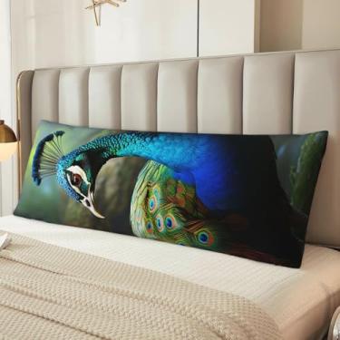 Imagem de Capa de travesseiro de corpo de pavão colorido, fronhas de microfibra ultramacia, respirável, sedosa, longa, com zíper, decorativa, roupa de cama para adultos, 51 x 137 cm