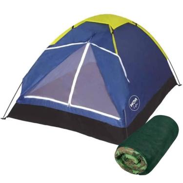 Imagem de Barraca Iglu para Camping Azul 2 Pessoas com Colchonete Estampa Camuflada MOR
