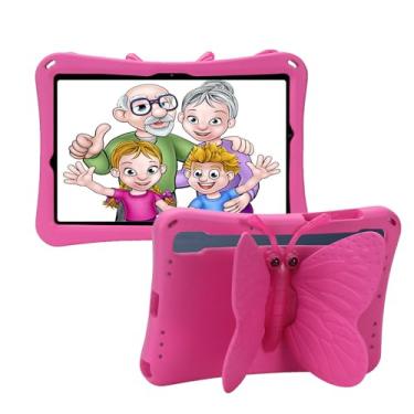 Imagem de Tading Capa infantil para Samsung Galaxy Tab A9 Plus 27.9 cm 2023 (SM-X216B), linda borboleta à prova de crianças, espuma vinílica acetinada, suporte protetor para tablet Galaxy A9+ Plus - magenta