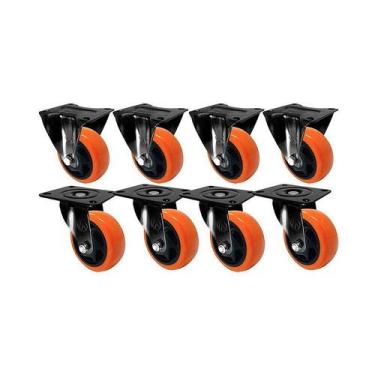 Imagem de Kit 8 un roda rodízio fixo giratório pvc laranja 3 pol 75mm - AJAX