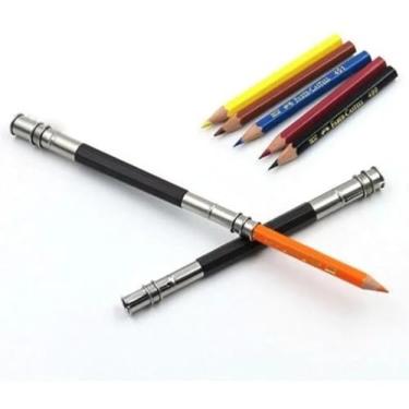 Imagem de Extensor para Lápis Profissional, Prolongador Duplo em Metal, Preto e Prata