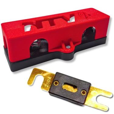 Imagem de Kit porta fusível anl 3 vias c/ tampa + fusível faca grande para som a