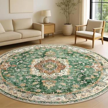 Imagem de Castage Tapete redondo verde de 1,8 m, tapetes grandes para sala de estar, quarto, sala de jantar, lavável, boêmio, vintage, boêmio, desgastado, oriental, floral, antiderrapante, retrô sálvia floral