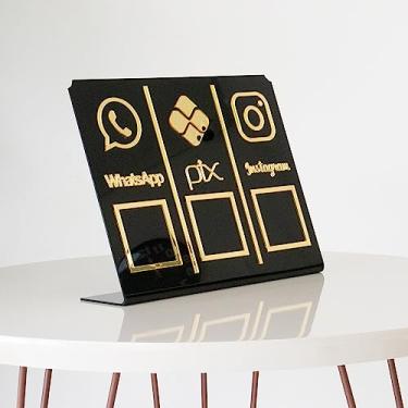 Imagem de Placa PIX Display de QR CODE Conjunto em acrilico Preto (Preto com Dourado)