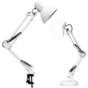 Imagem de Luminária de Mesa Articulável Abajur com Garra e Base para Leitura Estudo Quarto Articulada Preta Bivolt 110V 220V com Interruptor - THREE BROTHERS (Branca)