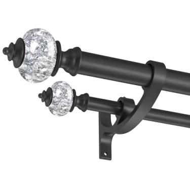 Imagem de Varões de cortina duplos para janelas de 91 a 182 cm, 2,5 cm frontal e 1,5 cm atrás, varão de cortina duplo decorativo com acabamento de torre empilhável e suporte de alumínio, preto