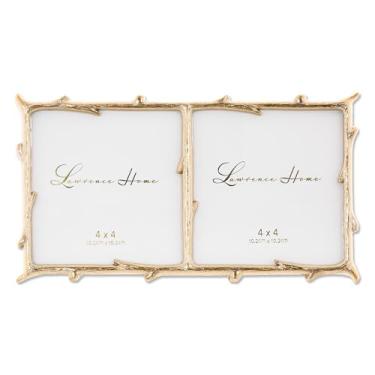 Imagem de Lawrence Frames Moldura metálica dourada dupla 10 x 10 cm com design de ramo natural