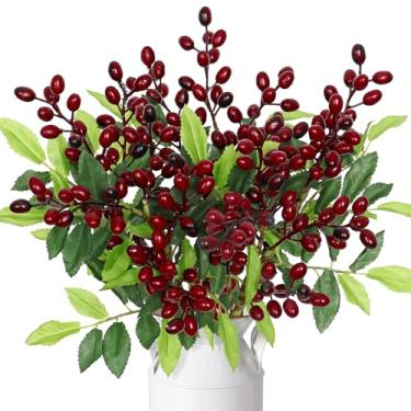 Imagem de Dremisland Pacote com 5 ramos de oliveira artificiais, galhos de oliveira artificiais com galhos e ramos falsos de frutas para buquês de vasos, arranjos florais de casamento, decoração de vegetação