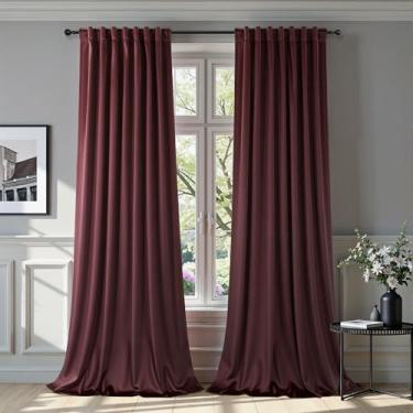 Imagem de Cortinas de veludo rubi vinho 246 cm de comprimento para sala de estar, 2 painéis, bloqueio de luz, eficiência energética, bonita, drapeada, grossa, privacidade, berçário, meninas, cortina para quarto