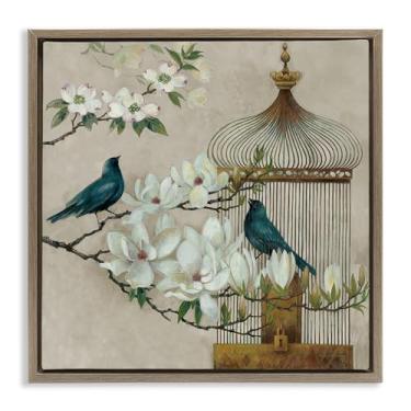 Imagem de Stupell Industries Arte de parede em tela flutuante marrom floral Bluebird Menagerie por Elaine Vollherbst, 45,7 x 45,7 cm