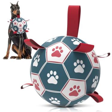 Imagem de QDAN Bola de futebol para cães com alças - Bolas de cachorro gigantes duráveis, brinquedos para uso ao ar livre e aquáticos, bola de pastoreio, presentes de aniversário (25 cm)