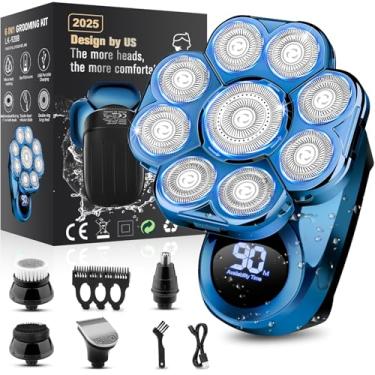 Imagem de Handsomemen Barbeador Elétrico 9D Para Homens Calvos, Barbeador 6 Em 1 Atualizado Para Homens Calvos, Kit De Cuidados À Prova D'Água Úmido/Seco, Barbeador Elétrico Para Homens, Barbeador Sem Fio Rec