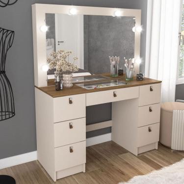 Imagem de Penteadeira Camarim França 7 Gavetas com Vidro Off White/Freijó - Politorno