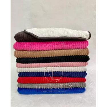 Imagem de Cobertor Casal Manta Flannel Canelada + Sherpa - Dupla Face Excelente 