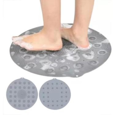 Imagem de Tapete Para Box De Banheiro Com Lava Pés Massageador E Ventosas (Cinza)