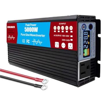 Imagem de HENGJINGTR Inversor de onda senoidal pura de 5000 W, carregador DC 12 V/24 V/48 V/60 V/72 V para CA 110 V/220 V, conversor de energia solar de baixa frequência com visor LCD,48V TO 110V