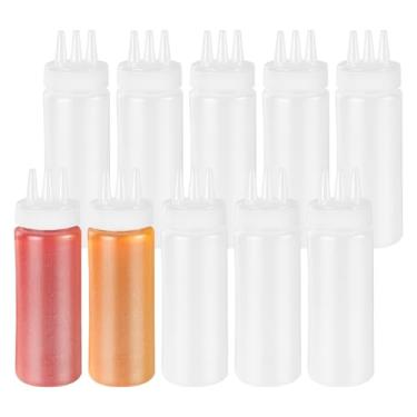 Imagem de SINJEUN Pacote com 10 garrafas de espremer com 3 furos para molhos, garrafas de espremer condimentos de 360 ml, garrafa de plástico para cozinha para molho de salada de churrasco com óleo
