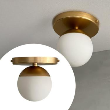 Imagem de Luminaria Plafon de Teto Moderna Estilo Dama com Globo de Vidro Fosco 10cm para Sala Quarto Corredor Banheiro Iluminação Decorativa (Dourado)