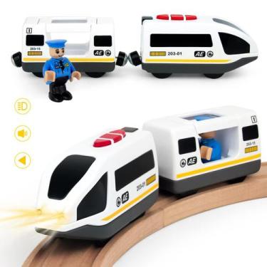 Imagem de Conjunto de locomotivas elétricas Train Wood City operado por bateria