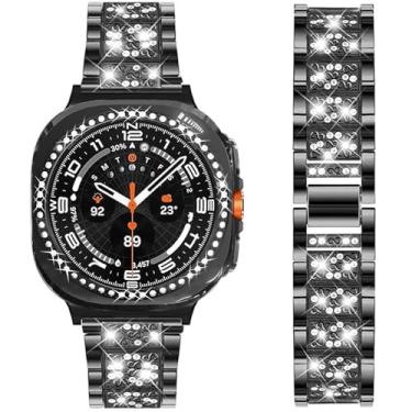 Imagem de DEALELE Pulseiras e capa compatíveis com Samsung Galaxy Watch 8 de 40 mm, pulseira fina de metal com strass e diamante, capa protetora de substituição para mulheres e homens (40 mm, preto)