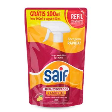 Imagem de Limpa Estofados E Carpetes Sachê Saif 500Ml, Saif, Limpador De Carpetes E Estofados Sachê, Laranja E Vermelho, Limpa, Perfuma e Seca Rápido, Embalagem Econômica Biodegradável