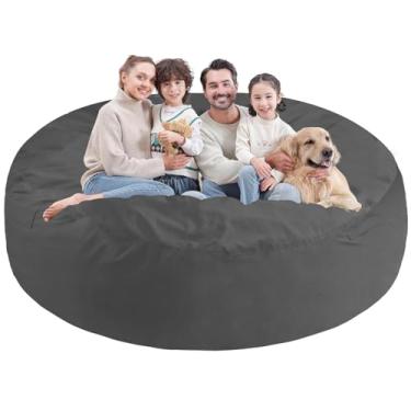 Imagem de SIMFLAG Cadeira para pufe de 2 m, cadeiras grandes com espuma de memória, sofá fofo com capa de veludo holandês, cadeiras redondas para sala de estar, sala de jogos - cinza