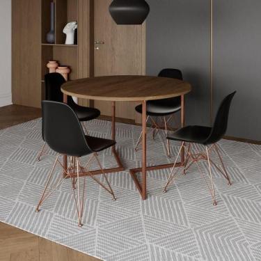 Imagem de Mesa Industrial Jantar Redonda Amêndoa 110Cm Base V Com 4 Cadeiras Eam