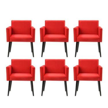 Imagem de Kit 6 Poltronas Luca Estilo Retrô Decorativa - Vermelho - Cor: Vermelh