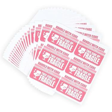 Imagem de Hugge Home Adesivos frágeis de 5 cm x 7,6 cm – 300 peças com cuidado e etiquetas laterais (50 folhas), rosa, ideal para envio, mudança e embalagem