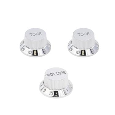 Imagem de DIAO79NI Botões Metric Strat 1 Volume 2 Tone Control Knobs Fine 18-Spline Set para Importação Squier Strat Style Guitarra Elétrica, Prata.