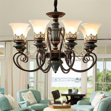 Imagem de Lâmpada Pendente Lustre LED Retro Cerâmica (C 3 Luzes) - Para Sala De Estar, Quarto, Estudo, Restaurante, Hotel, Café & Villa (T 8 luzes)