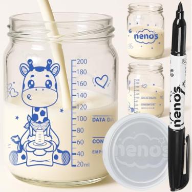 Imagem de 12 Potes de Vidro Armazenar Leite Materno ou Papinha com Graduação e Caneta (GIRAFA)