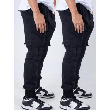 Imagem de Kit 2 Calça Jogger Cargo Masculina com Elástico Sarja e Bolso Lateral 